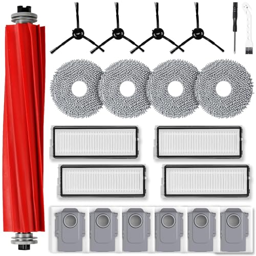 21 Stück Zubehörset für Roborock Qrevo S/Qrevo Pro/Qrevo MaxV Saugroboter, Ersatzteile 1 Hauptbürste 6 Staubbeutel 4 Wischpad 4 HEPA Filter 4 Seitenbürste 1 Reinigungszubehör 1 Schraubendreher von NIXOOT