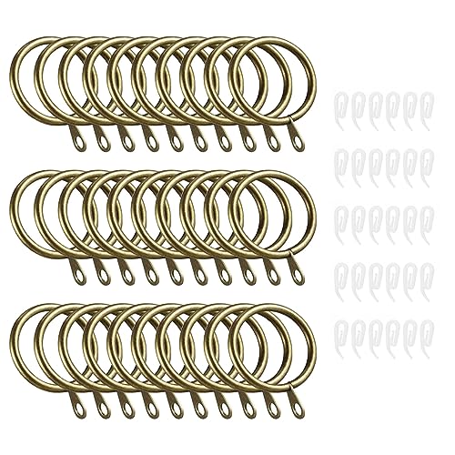 NIXRET 30 Stück Gardinenringe Metall mit Kunststoffhaken 32mm Metall Vorhangringe Metall Hängende Ringe mit Haken, 32mm Duschvorhangringe für Vorhänge und Stäbe, Golden von NIXRET