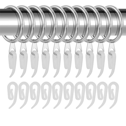 NIXRET 30 Set Vorhangringe mit Clipper, Metall Gardinenringe Silber 32mm Vorhangringe Hängende Ringe mit Haken, 3,2cm Duschvorhangringe für Vorhänge und Stäbe von NIXRET