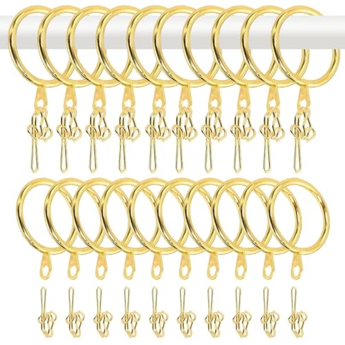 NIXRET Pack of 50 Curtain Rings Vorhangringe mit Haken, Gold Metall Vorhangringe Vorhang Hängend Ringe und Metal Curtain Pin Hooks für Fenstervorhang Bettvorhang Duschvorhang von NIXRET