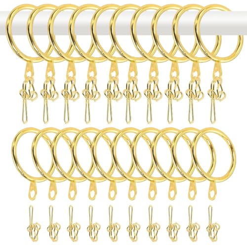 NIXRET Gardinenringe Vorhangringe 32mm Vorhang Clips 50 Stück Rostfrei Gardinenhaken mit Clips Gardinen Klammer Metall Gardinenringe Golden für Curtain Rod und Duschvorhang Hanging Ring von NIXRET