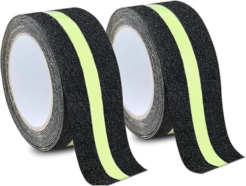 NIXUUANGCHISA Anti-Rutsch-Klebeband. Straßenklebeband 2er-Pack – None Skid Glow in The Dark Walk Strip Tape – mit 3M/5M Best Grip Schleifkleber for Bodenstufen(5cm*2M/1.97inch*9.84ft) von NIXUUANGCHISA