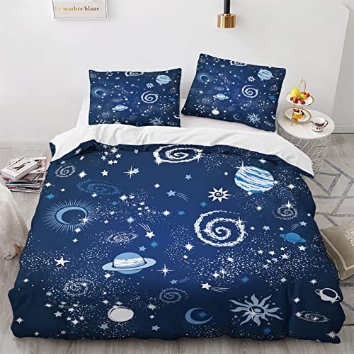 NIYAKA Blau Bettwäsche 135x200 - Sonne Mond Sterne Bettbezug 2er Set mit 1 Kissenbezug 80x80 cm, Weich & Warme & Angenehm Mikrofaser Bettwäsche-Sets mit Reißverschluss von NIYAKA