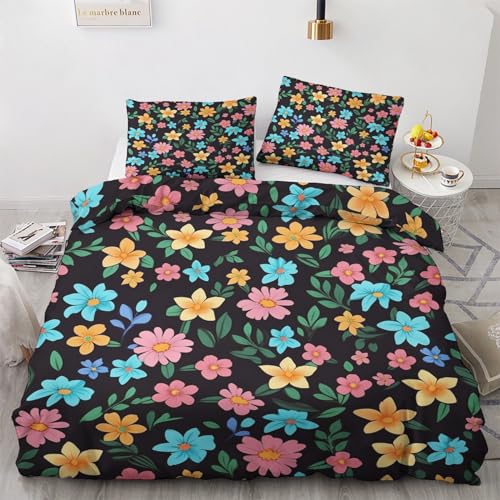 NIYAKA Blumen Bettwäsche 140x200 - Bauernhaus Bettbezug 2er Set mit 1 Kissenbezüg 80x80 cm, Weich & Warme & Angenehm Mikrofaser Bettwäsche-Sets mit Reißverschluss von NIYAKA