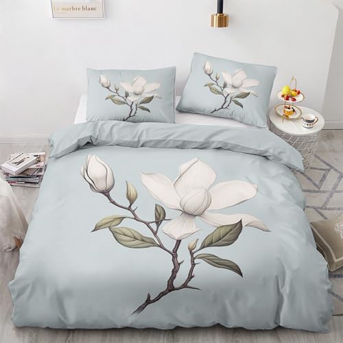 NIYAKA Blumen Bettwäsche 140x200 - hellblau Bettbezug 2er Set mit 1 Kissenbezüg 80x80 cm, Weich & Warme & Angenehm Mikrofaser Bettwäsche-Sets mit Reißverschluss von NIYAKA
