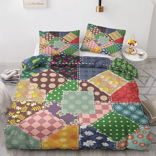 NIYAKA Bunt Bettwäsche 135x200 - Patchwork Bettbezug 2er Set mit 1 Kissenbezug 80x80 cm, Weich & Warme & Angenehm Mikrofaser Bettwäsche-Sets mit Reißverschluss von NIYAKA