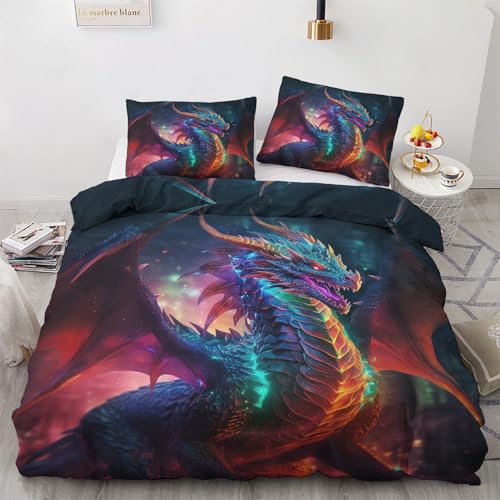 NIYAKA Drachen Bettwäsche 135x200 - Fantasie Bettbezug 2er Set mit 1 Kissenbezug 80x80 cm, Weich & Warme & Angenehm Mikrofaser Bettwäsche-Sets mit Reißverschluss von NIYAKA