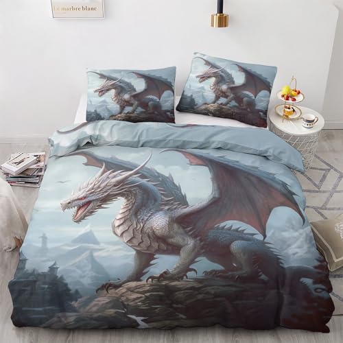 NIYAKA Drachen Bettwäsche 135x200 - Mittelalter Bettbezug 2er Set mit 1 Kissenbezug 80x80 cm, Weich & Warme & Angenehm Mikrofaser Bettwäsche-Sets mit Reißverschluss von NIYAKA