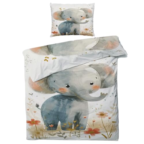NIYAKA Elefant Bettwäsche 140x200 - Kind Bettbezug 2er Set mit 1 Kissenbezüg 80x80 cm, Weich & Warme & Angenehm Mikrofaser Bettwäsche-Sets mit Reißverschluss von NIYAKA