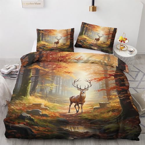 NIYAKA Hirsch Bettwäsche 135x200 - Wald Bettbezug 2er Set mit 1 Kissenbezug 80x80 cm, Weich & Warme & Angenehm Mikrofaser Bettwäsche-Sets mit Reißverschluss von NIYAKA