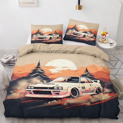 NIYAKA JDM Bettwäsche 135x200 - Japanische Sportwagen Bettbezug 2er Set mit 1 Kissenbezug 80x80 cm, Weich & Warme & Angenehm Mikrofaser Bettwäsche-Sets mit Reißverschluss von NIYAKA