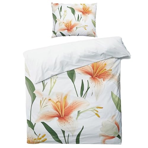 NIYAKA Lilie Bettwäsche 135x200 - Blumen Muster Bettbezug 2er Set mit 1 Kissenbezug 80x80 cm, Weich & Warme & Angenehm Mikrofaser Bettwäsche-Sets mit Reißverschluss von NIYAKA