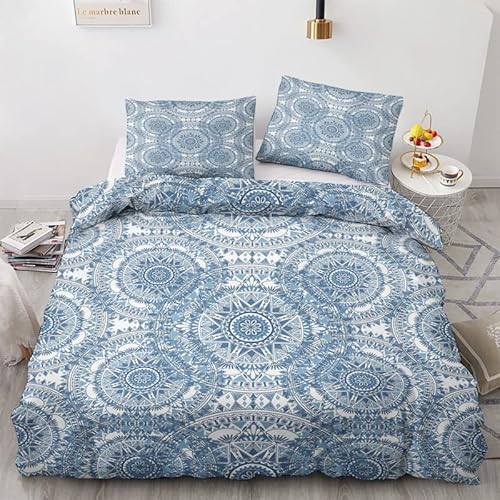 NIYAKA Mandala Bettwäsche 140x200 - Blau Bettbezug 3er Set mit 2 Kissenbezüge 80x80 cm, Weich & Warme & Angenehm Mikrofaser Bettwäsche-Sets mit Reißverschluss von NIYAKA