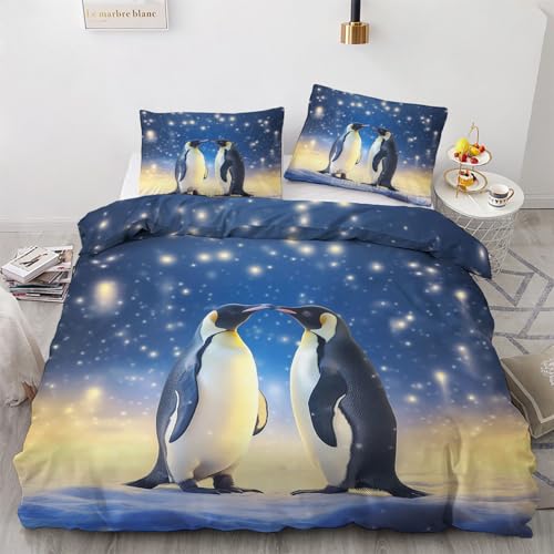 NIYAKA Pinguin Bettwäsche 135x200 - Tier Bettbezug 2er Set mit 1 Kissenbezug 80x80 cm, Weich & Warme & Angenehm Mikrofaser Bettwäsche-Sets mit Reißverschluss von NIYAKA