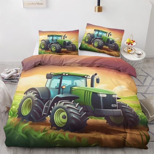 NIYAKA Traktor Bettwäsche 140x200 - Bauernhof Bettbezug 2er Set mit 1 Kissenbezüg 80x80 cm, Weich & Warme & Angenehm Mikrofaser Bettwäsche-Sets mit Reißverschluss von NIYAKA
