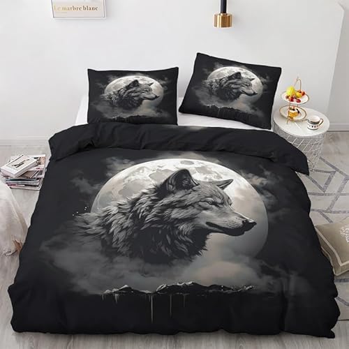 NIYAKA Wolf Bettwäsche 155x220 - Tier Bettbezug 3er Set mit 2 Kissenbezüge 80x80 cm, Weich & Warme & Angenehm Mikrofaser Bettwäsche-Sets mit Reißverschluss von NIYAKA