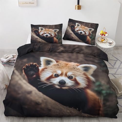 NIYAKA roter Panda Bettwäsche 135x200 - Tier Bettbezug 2er Set mit 1 Kissenbezug 80x80 cm, Weich & Warme & Angenehm Mikrofaser Bettwäsche-Sets mit Reißverschluss von NIYAKA
