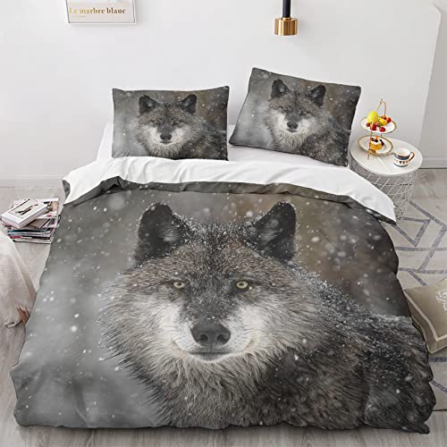 Wolf Bettwäsche-Sets 140x200 2 Teilig Set - Weiche Winter Wendebettwäsche 140x200 3D mit 1 Kissenbezug 80x80 cm, Atmungsaktive Angenehme Mikrofaser Bettwäsche-Set mit Reißverschluss von NIYAKA