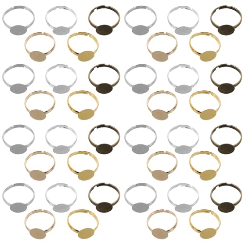 NIYANGLE 100 Stück verstellbare Blankoringe, flach, rund, Cabochon, Basismetall, Lünettenschale, Fingerring-Einstellungen für Schmuckherstellung, DIY-Bastelbedarf NIYANGLE 100 Stück verstellbare Blankoringe, flach, rund, Cabochon, Basismetall, Lünettenschale, Fingerring-Einstellungen für Schmuckherstellung, DIY-Bastelbedarf von NIYANGLE