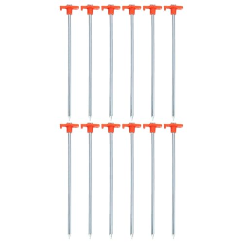 NIYANGLE 12 Stück Camping-Zeltheringe: Metall-Bodennägel, Bodenanker für Zelte und Markisen, Anti-Wind-Design, für Sand, Gras und Felsoberflächen, 6 x 250 mm von NIYANGLE