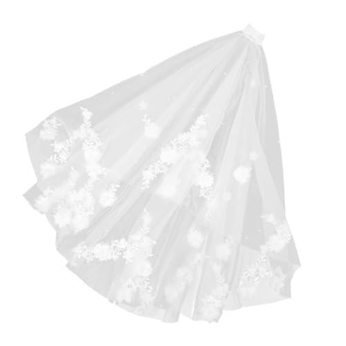 NIYANGLE Brautschleier mit Perlen Doppellagiger Spitzen-schleier mit Blumenapplikationen Leichter Tüll mit Stabilem Kamm Weiß Handgefertigt Vielseitig für Hochzeit und Brautstyling von NIYANGLE