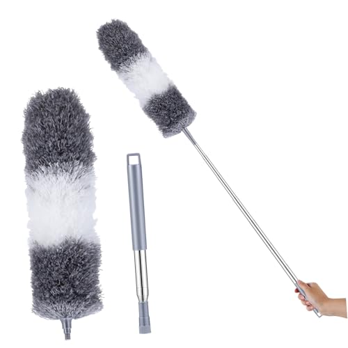 NIYANGLE Mikrofaser Staubwedel mit Teleskopstange Flexibel Waschbar für Deckenventilatoren Hohe Decken und Schwer Zugängliche Stellen mit Praktischem Aufhängehaken Wiederverwendbar für von NIYANGLE