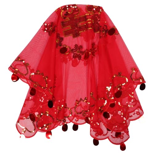 NIYANGLE Rotes Chinesisches Brautschleier-accessoire mit Besticktem Halbtransparentem Spitzenstoff Kurzer Hochzeitsschleier für Braut Festliche Anlässe und Cosplay-party von NIYANGLE