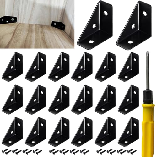 20tsk Winkel Schwarz Klein 38x38mm, Eckverbinder mit Schraubenzieher et 40 Schrauben, Bettwinkel, Eckwinkel Metall Klein 90 Grad für Holz von NIYATA