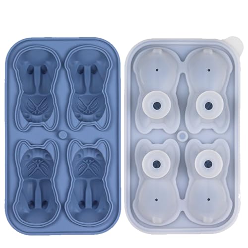 4 Fächer Eiswürfelform Lustig, Eiswürfelform Silikon Motive, Silikonform Eiswürfel, BPA-Frei, Eiswürfel Form Bulldoggenform für Cocktail Whisky Zurück Mit Wasserinjektionstrichter von NIYATA