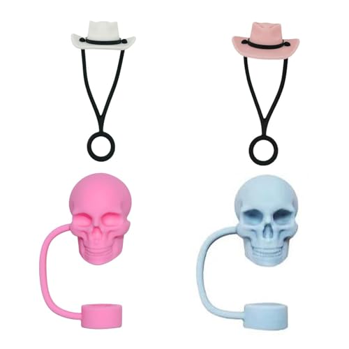 4 Stück Cowboyhut Schädel Strohhalm Abdeckung, Silikon Cup Strohdeckel für Stanley, Cup Zubehör für Stanley, Cup Strohhalm Abdeckung für Stanley, 10mm Strohhalm Abdeckung für Frauen Männer von NIYATA