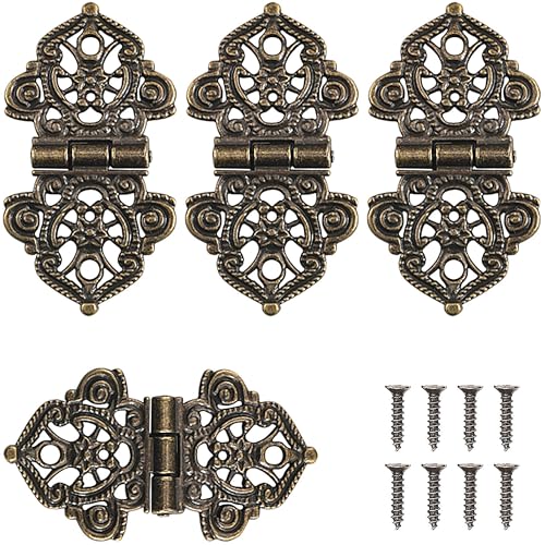 Antike Scharniere, dekorative Scharniere aus Bronze, Retro, mit Montageschrauben, für die Dekoration von Schränken, Holztüren, Bücherregalen, 4 Stück Antike Scharniere, dekorative Scharniere aus Bronze, Retro, mit Montageschrauben, für die Dekoration von Schränken, Holztüren, Bücherregalen, 4 Stück von NIYATA