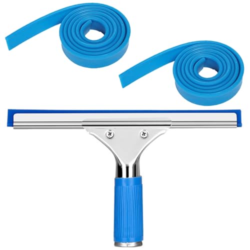 Fensterwischer, Fensterabzieher, Fensterabzieher Profi 25cm, Fensterwischer Set, Squeegee mit 2 Gummilippe, Abzieher mit Gummilippe Wechselbar,Duschtüren mit 25 cm Fensterschaber (Blau) von NIYATA