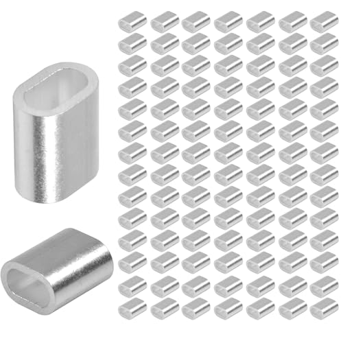 NIYATA 100 Stück Aluminium Pressklemmen 1,5mm, Alu Drahtseilklemme,Aluminiumhülse Ovale Würgeklemmen,Einloch-Choke-Klemme für Rohre,Klemmhülsen Metallhülsen,für 1,5mm Stahlseil/Drahtseil von NIYATA