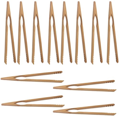 NIYATA 12-teilige Zangen aus Bambus, 17,8 cm, wiederverwendbare Küchenzange aus Holz, Küchenutensilien, Kochzange aus Holz, Grillzange, ideal für Brot, Obst, Gurken von NIYATA