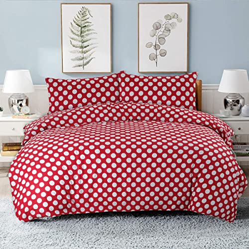 NIYS Luxury Bedding Bettbezug-Set aus Perkal mit Doppelnähten in verschiedenen Designs in Einzel-, Doppel- und King-Size-Größe (rote Punkte, Einzelbett-Bettwäsche-Set (137 x 200 cm) von NIYS Luxury Bedding