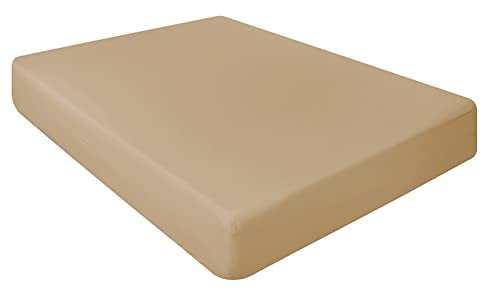 Spannbettlaken, feinste 100 % ägyptische Baumwolle, 23 cm, beige, Super King von NIYS Luxury Bedding