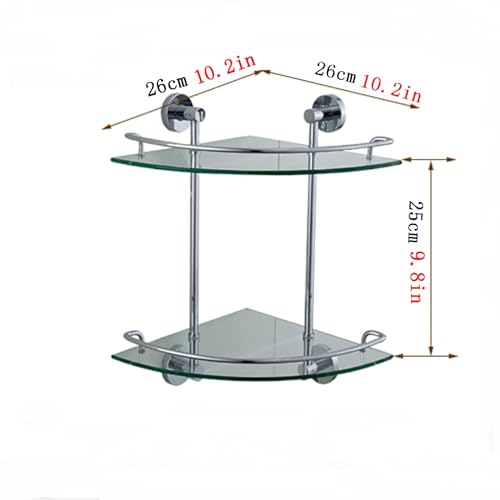 NIZAME Eckregal Aus Glas Für das Badezimmer, Schwimmende Glasregale, Fächerförmiges Glasregal, Wandmontierter Glas-Caddy Für Organisation und Aufbewahrung im Badezimmer, Silber von NIZAME