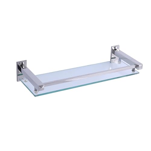 NIZAME Einstöckiges Glasregal, Schwebende Glasregale, Wandmontiertes Glasregal Für Die Dusche, Edelstahl-Glasregal Für Badezimmer, Wand, Bad, Toilette(Size:50cm) von NIZAME