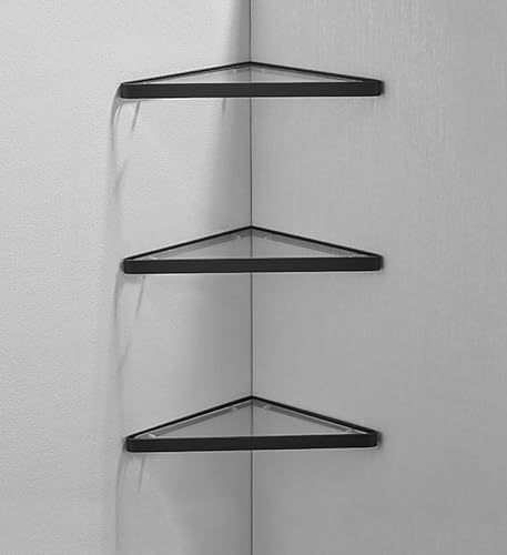 NIZAME Glasregal Aus Edelstahl, Glas-Eckregal Für das Badezimmer, Dusche Regal Stativ, Schwebende Regale Für Schlafzimmer und Schränke(Color:Schwarz,Size:3 Layers) von NIZAME