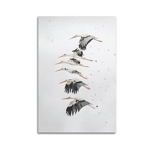 NIZIEE Tierposter, Weißstorch, weißer Storch, Kunstwerk, weißer Storch, Aquarell, dekoratives Gemälde, Leinwand, Poster, 50 x 75 cm von NIZIEE