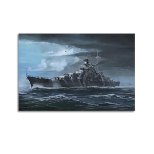 NIZIEE Vintage Kriegsschiff Poster Weltkrieg Bismarck Schiff Vintage Kriegsschiff Poster Weltkrieg Zweiten Bismarck Schiff Dekorative Malerei Leinwand Poster 60 x 90 cm von NIZIEE