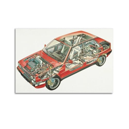 NIZIEE Vintage-Sportwagen-Poster für Lancia Delta, Anatomie-Diagramm, dekoratives Gemälde, Leinwand-Poster, 40 x 60 cm von NIZIEE