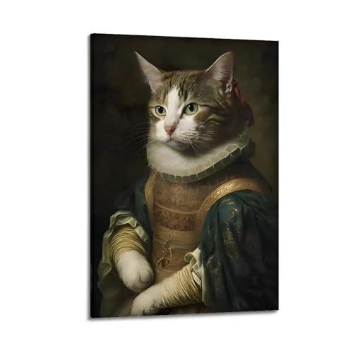 NIZIEE Vintage Tiere Poster Katze in Adliger Kleidung Dekorative Malerei Leinwand Poster 20x30inch(50x75cm) von NIZIEE