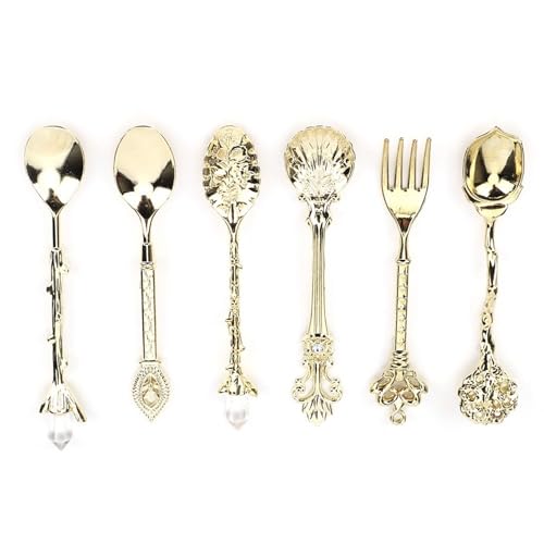 NIZUUONE Europäischer Gerichtsstil Vintage Spoon Fork Set, Foodgrade Zink -Legierung für das Leben, Geeignet für den Gebrauch zu Hause und für die Cafeteria (Golden (glückverheißender von NIZUUONE