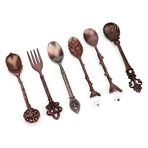 NIZUUONE Europäischer Gerichtsstil Vintage Spoon Fork Set, Foodgrade Zink -Legierung für das Leben, Geeignet für den Gebrauch zu Hause und für die Cafeteria (Rote Bronze (Liebesherzgriff)) von NIZUUONE