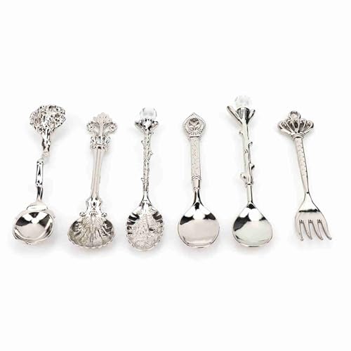 NIZUUONE Europäischer Gerichtsstil Vintage Spoon Fork Set, Foodgrade Zink -Legierung für das Leben, Geeignet für den Gebrauch zu Hause und für die Cafeteria (Silber (Kronengabelgriff)) von NIZUUONE