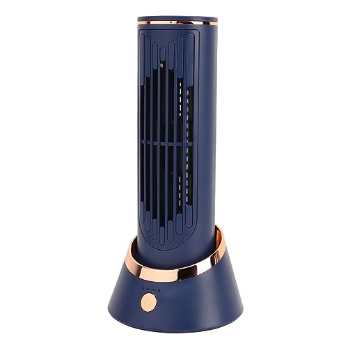 NIZUUONE Mini Blasseless Tower Lüfter Ruhiger Blauer Tischventilator 3 Geschwindigkeiten 4000mAh Batterie: Kleiner Schreibtischlüfter für Schlafsaal oder Camping von NIZUUONE