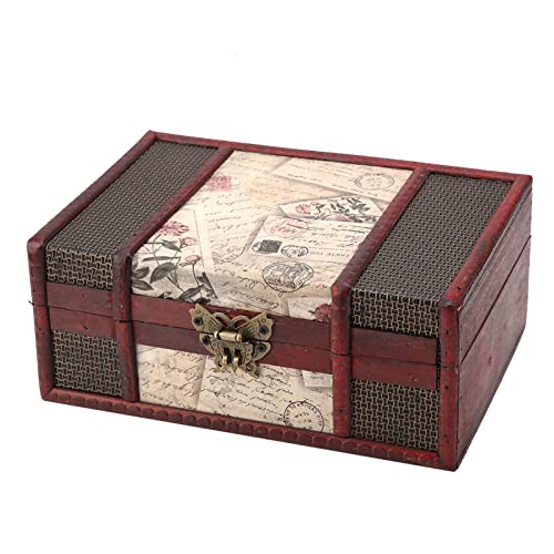Vintage Holz-Aufbewahrungsbox, Kleine Größe, Buch-Schmuck-Aufbewahrungsbox, Organizer, Chinesischer Stil, Stempel (Briefmarken mit Schloss) von NIZUUONE