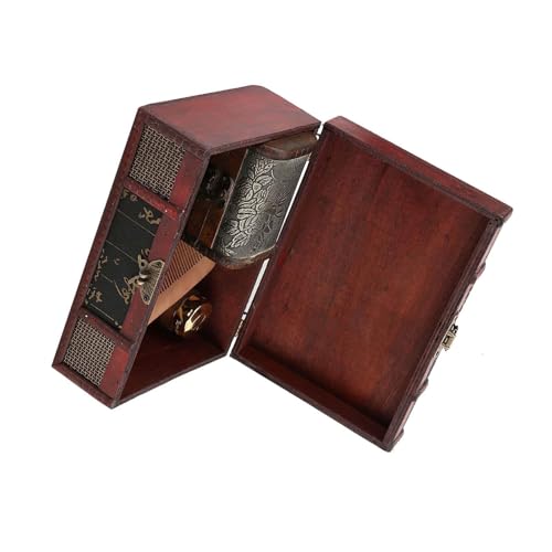 Vintage Holz-Aufbewahrungsbox, Kleine Größe, Buch-Schmuck-Aufbewahrungsbox, Organizer, Chinesischer Stil, Stempel (Chinesischer Stil mit Schloss) von NIZUUONE