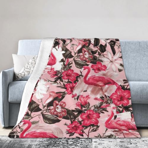 Atmungsaktive Flanelldecke mit Flamingo-Blumendruck, leicht, hautfreundlich, konditionierende Decke für Bett von NImongt